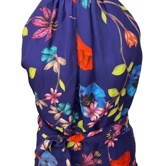 Parker Blue silk Halter Neck Front Tie Waist Floral Tank Top Womens Size Medium - Picture 4 of 11